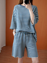 Striped Short Sleeved Shorts Casual Striped Suit